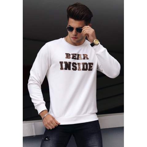 Madmext White Printed Crew-Neck Sweatshirt 4751 - Beyaz