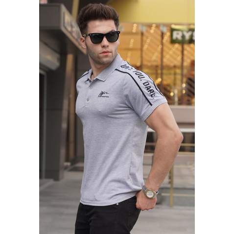 Marl Gray Embroided Polo T-Shirt 5892 - Grimelanj