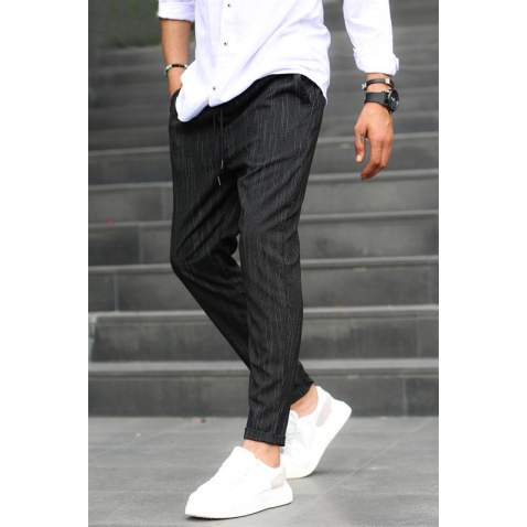 Black Designed Slim Fit Jogger Trousers 5470 - Siyah