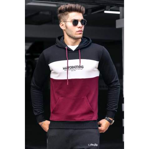 Madmext Back Color Blocked Hooded Men Sweatshirt 4699 - Siyah