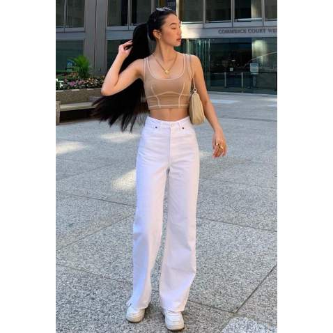 White High Waist Basic Palazzo Jeans MG1547 - Beyaz