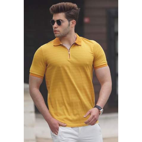 Madmext Men Mustard Knitted Polo T-shirt 5117 - Hardal