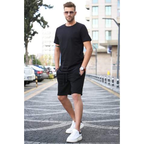 Madmext Men Black T-shirt & Shorts Set 5654 - Siyah