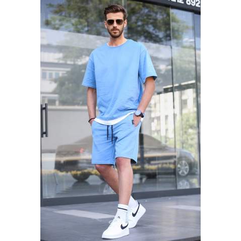 Madmext Men Blue T-shirt Shorts Set 5668 - Mavi