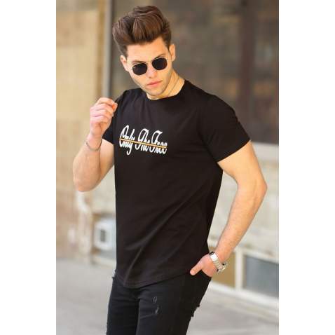 Madmext Black Printed T-shirt for Men 4541 - Siyah