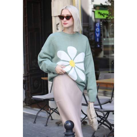 Women Designed Green Oversize Sweater MG1427 - Yeşil