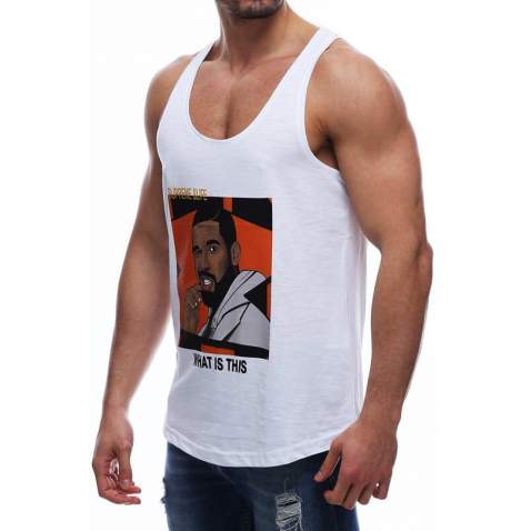 Sleeveless T-Shirt In Printed White 2632 - Beyaz