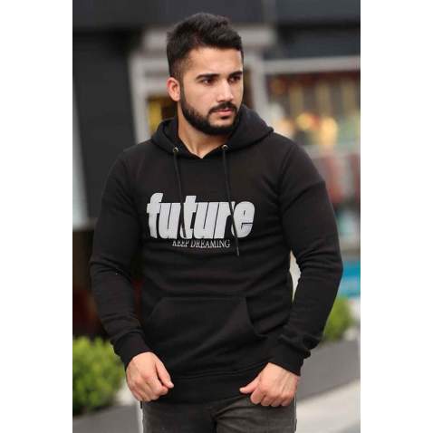 Madmext Black Printed Hoodie 4164 - Siyah