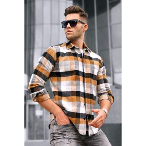 Madmext Men Plain Camel Plaid Shirt 5519 - Camel