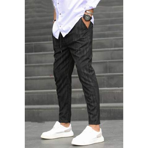 Black Designed Slim Fit Jogger Trousers 5470 - Siyah