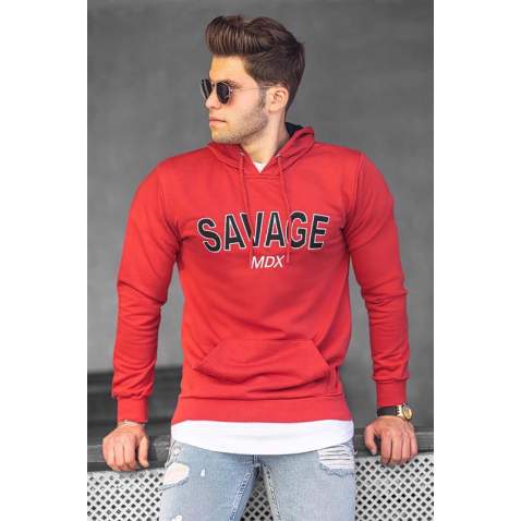 Madmext Claret Red Printed Hoodie 4147 - Bordo