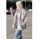 Mad Girls Gray Oversize Women Lumberjack Shirt MG042 - Gri