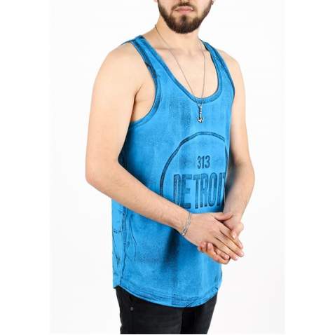 Madmext Printed Blue Tank Top 2446 - Mavi