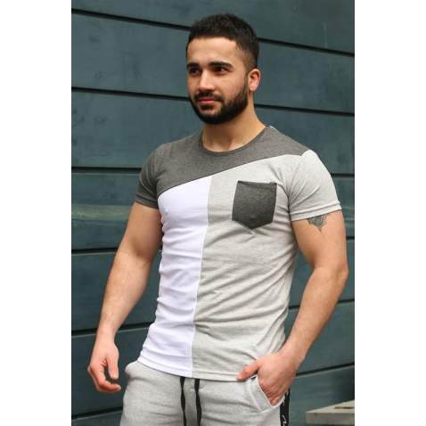 Madmext Grey T-shirt with Pocket for Men 3015 - Gri