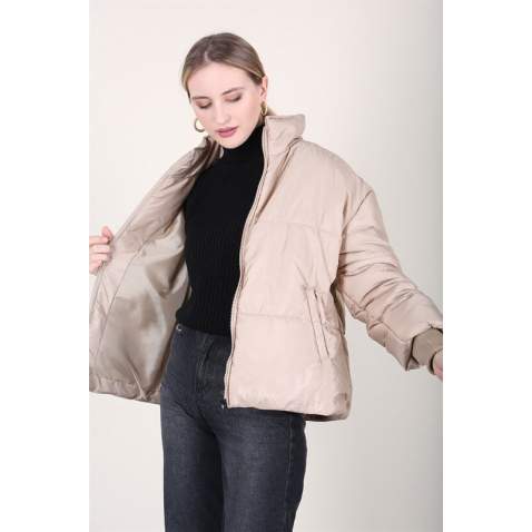 Mad Girls Beige Puffer Jacket MG1301 - Bej