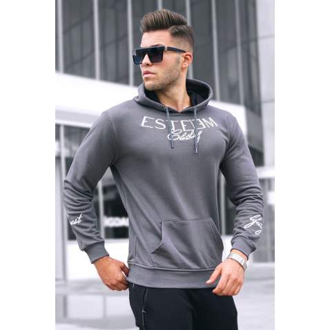 Madmext Men Printed Smoke Gray Hoodie Sweatshirt 4402 - Füme