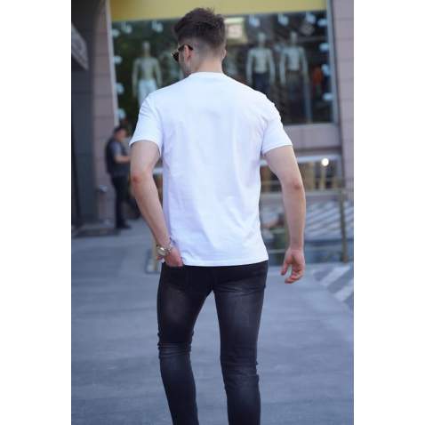 Men Printed White Regular Fit T-Shirt 5812 - Beyaz