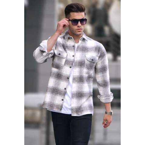 Ecru Chequered Design Plaid Shirt 5563 - Ekru