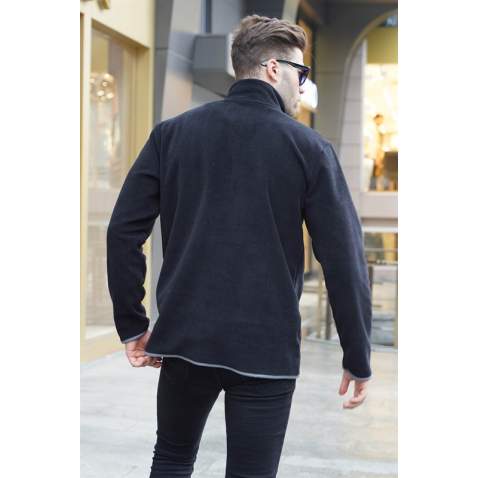 Black Zip Neck Sweatshirt 6018 - Siyah