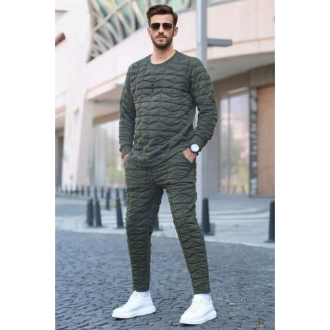 Khaki Designed Quilted Tracksuit 5907 - Haki