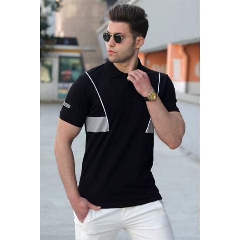 Madmext Men Striped Black Polo T-shirt 5243 - Siyah