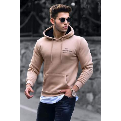 Madmext Men Printed Hoodie Camel Sweatshirt 4395 - Camel