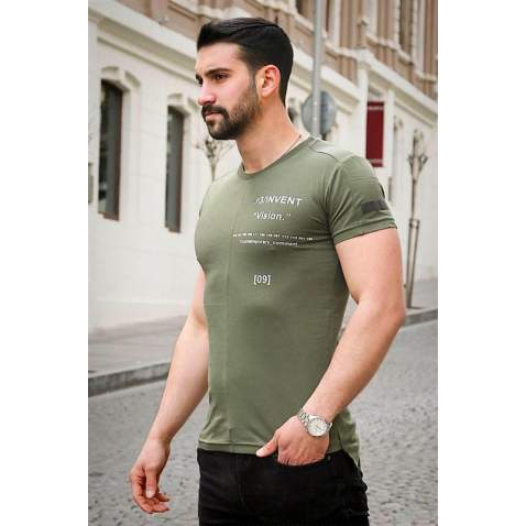 Madmext Khaki Printed T-shirt for Men 3033 - Haki