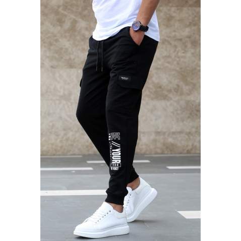 Madmext Men Printed Black Sweatpants 4079 - Siyah