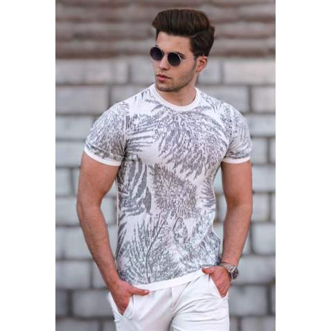 Madmext Men Patterned White T-shirt 5113 - Beyaz