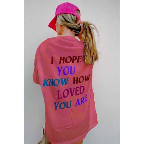 Women Printed Oversize Pink T-Shirt - Pembe