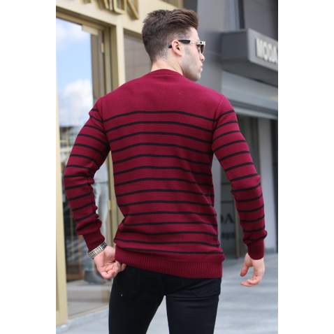 Maroon Striped Knitwear Sweater 5992 - Bordo