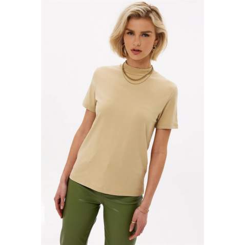 Mad Girls Turtleneck Beige T-shirt Mg1066 - Bej