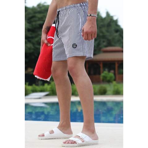 Madmext Men Black Striped Swim Shorts 4253 - Siyah