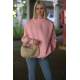 Pembe Kaşkorse Detaylı Bisiklet Yaka Sweatshirt MG1567 - Pembe