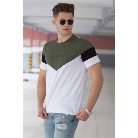 Madmext White Two-Tone T-shirt for Men 4476 - Beyaz