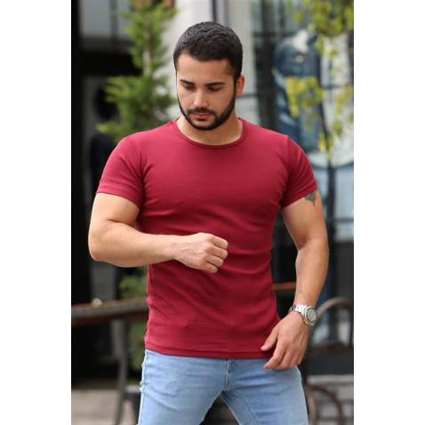 Madmext Men Basic Maroon T-Shirt 4077 - Bordo