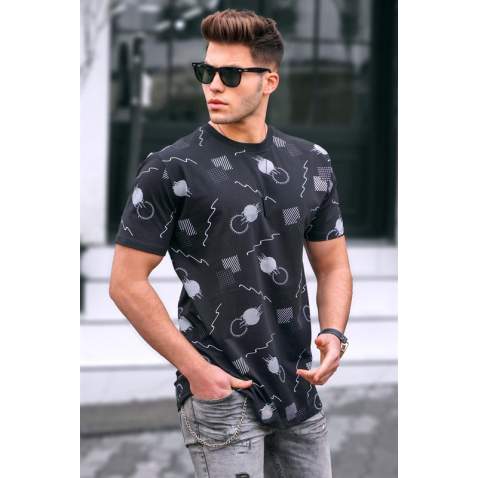 Madmext Men Printed Black T-Shirt 5392 - Siyah