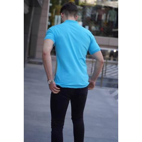 Madmext Blue Basic Polo Shirt for Men 4550 - Mavi