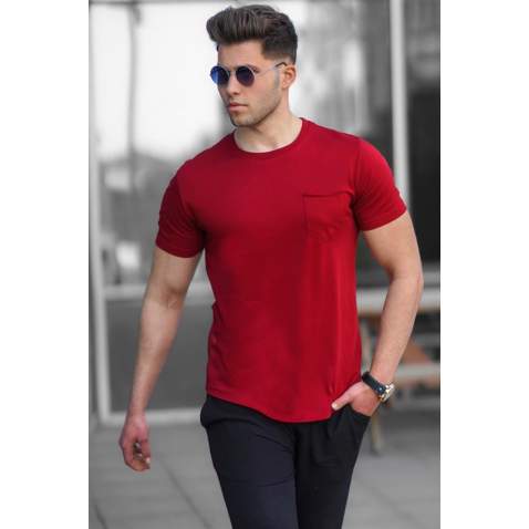 Madmext Men Front Pocket Maroon T-shirt 5216 - Bordo