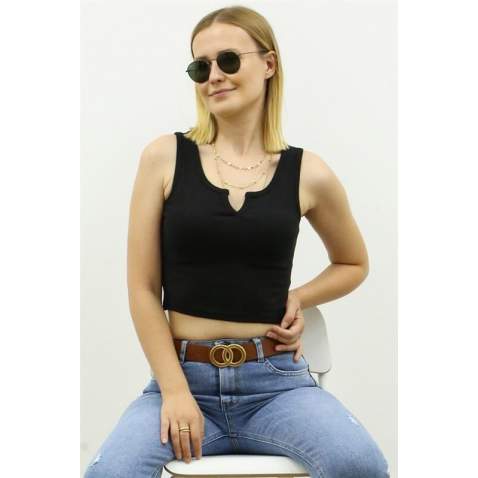 Mad Girls Black Crop Top MG362 - Siyah