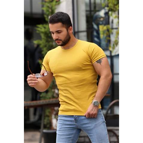 Madmext Men Basic Yellow T-Shirt 4077 - Sarı