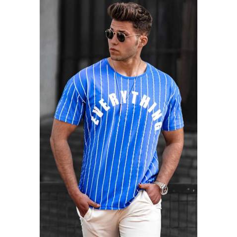 Madmext Men Striped Blue T-shirt 3007 - İndigo