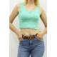 Mad Girls Turquoise Crop Top MG362 - Turkuaz