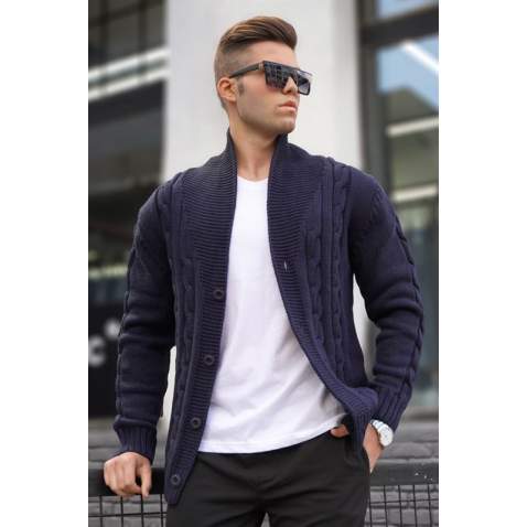 Madmext Men Knitted Navy Blue Cardigan 9053 - Lacivert