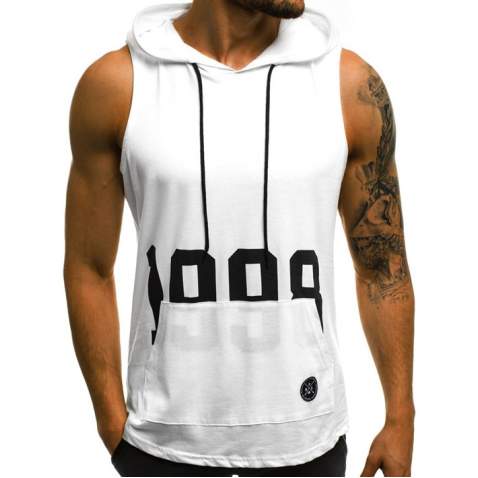 Madmext Men White Hoodie Vest 2563 - Beyaz