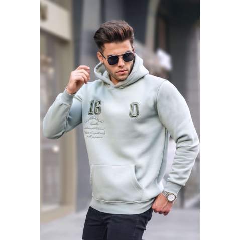 Mint Green Printed Hoodie Sweatshirt 6006 - Mint yeşili