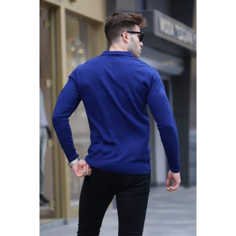 Cobalt Blue Knitwear Polo Sweater 5973 - Cobalt