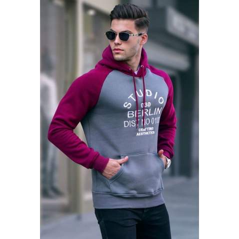 Smoke Gray Embroidered Hoodie Sweatshirt 6011 - Füme