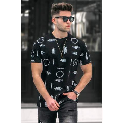 Madmext Men Printed Black T-Shirt 5388 - Siyah