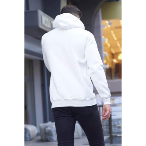 White Printed Hoodie Sweatshirt 6006 - Beyaz